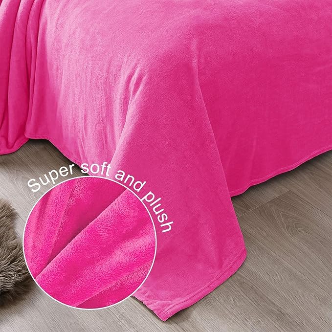 Exclusivo Mezcla Fleece Blanket King Size for Bed, Super Soft and Warm, All Season, Cozy, Plush, Lightweight, 90x104 Inches, Hot Pink