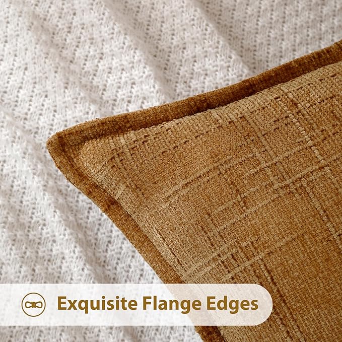 HPUK Fall Chenille Soft Throw Pillow Covers 18x18 Set of 2, Accent Cushion Covers for Living Room, Bedroom, Decorative Solid Color Pillow Covers for Couch, Sofa, Chair, Mustard Yellow