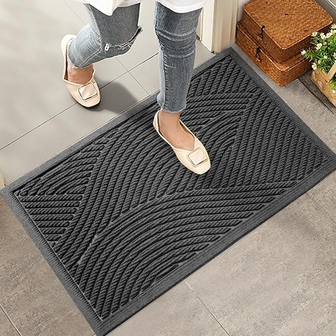 HIYARD Sturdy Front Door Mat, Absorbent Muddy Dirt Resist Welcome Door Mats Outdoor Indoor, Stain and Fade Resistant, Non-Slip Backing Entry Mat Low Profile Doormat for Entryway, 29×17, Grey