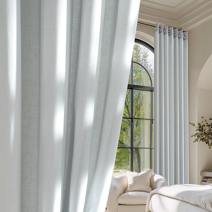 NICETOWN Light Cyan Linen Curtains for Bedroom, Grommet Thick Flax Semi Sheer Light Filtering Window Treatments Privacy Assured Drapes for Living Room, W55 x L96, 2 Panels