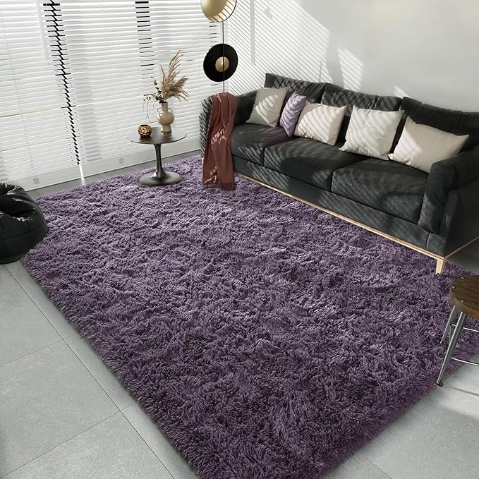 LOCHAS Ultra Soft Indoor Modern Area Rugs Fluffy Living Room Carpets for Children Bedroom Home Decor Nursery Rug 4x5.3 Feet,Grey Purple