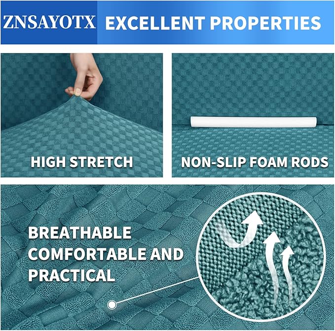 ZNSAYOTX 1 Piece Jacquard Chair Slipcovers for Living Room High Stretch Chair Covers with Arms Anti Slip Pets Friendly Couch Sofa Armchair Cover Furniture Protector (Chair, Peacock Blue)