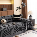 HANDONTIME Boho Couch Cover Blanket Geometric Striped Pet Covers for Couches and Sofas Dark Grey and Black Dog Cover for Couch Pet Friendly Chenille Sectional Sofa Covers for Pets Washable, 71" X150"
