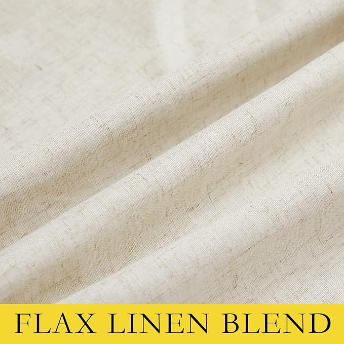 NICETOWN Farmhouse Style 100% Blackout Natural Linen Curtains 90 inches Length, 2 Panels, 62" W, Room Cooling Window Draperies with Thermal Insulated Liners for Dining Room