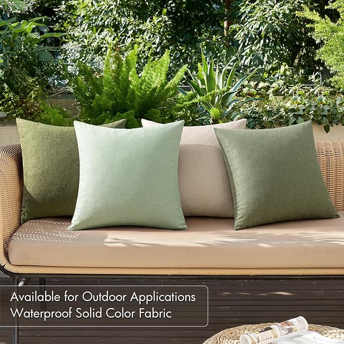 MIULEE Pack of 4 Decorative Throw Pillow Covers Linen Waterproof Pillow Covers Spring Farmhouse Cushion Cases for Outdoor Patio Garden Tent Balcony Couch Sofa 18x18 inch Light Green