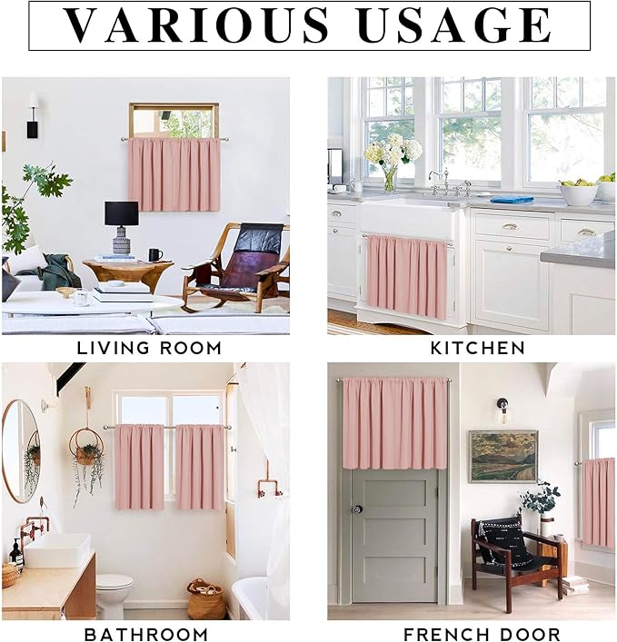 RYB HOME Kitchen Blackout Curtains Over Sink 36 inch Length, Rod Pocket Summer Light UV Blocking Energy Efficient, Cabinet Shelf Cupboard Coverings, Width 29 by Length 36, Peach Blush, 2 Panels