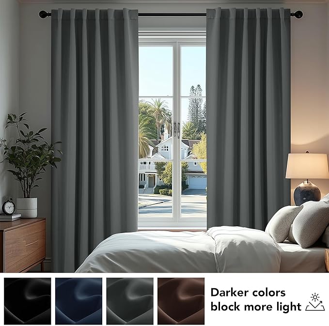 Deconovo Blackout Curtains, Thermal Insulated, W38 x L45 2 Panels, Back Tab, Machine Washable, Room-Darkening Drapes for Bedroom/Living Room Dark Grey