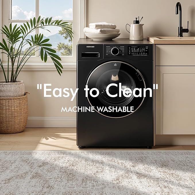 3x14 Washable Hallway Runner Rug - Non Slip Kitchen Runner Rugs with Rubber Backing Vintage Low-Pile Carpet Runners for Entryway Dining Room Laundry Room Home Decor (Cream/Camel)