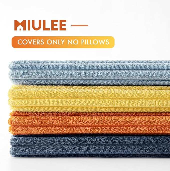 MIULEE Pack of 4 Blue-Orange Corduroy Decorative Throw Pillow Covers 18x18 Inch Soft Boho Striped Pillow Covers Modern Farmhouse Home Decor for Summer Sofa Living Room Couch Bed