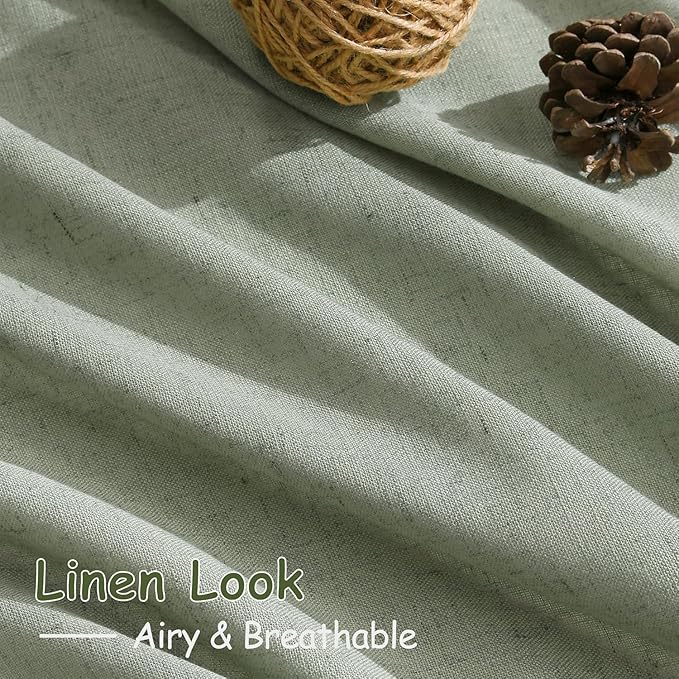 Desert Sage Linen Curtains for Living Room 94 Inches Long Light Filtering Semi Sheer Curtain Back Tab Rustic Farmhouse Decor Elegant Luxury Boho Drapes for Bedroom Dinner Room 52x94, 2 Panels