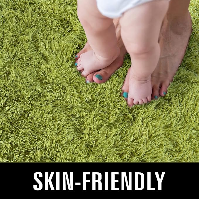 TWINNIS Super Soft Shaggy Rugs Fluffy Carpets 6x9 Feet, Indoor Modern Plush Area Rugs for Living Room Bedroom Kids Room Nursery Home Decor, Upgrade Anti-Skid Rectangular Fuzzy Rug, Green