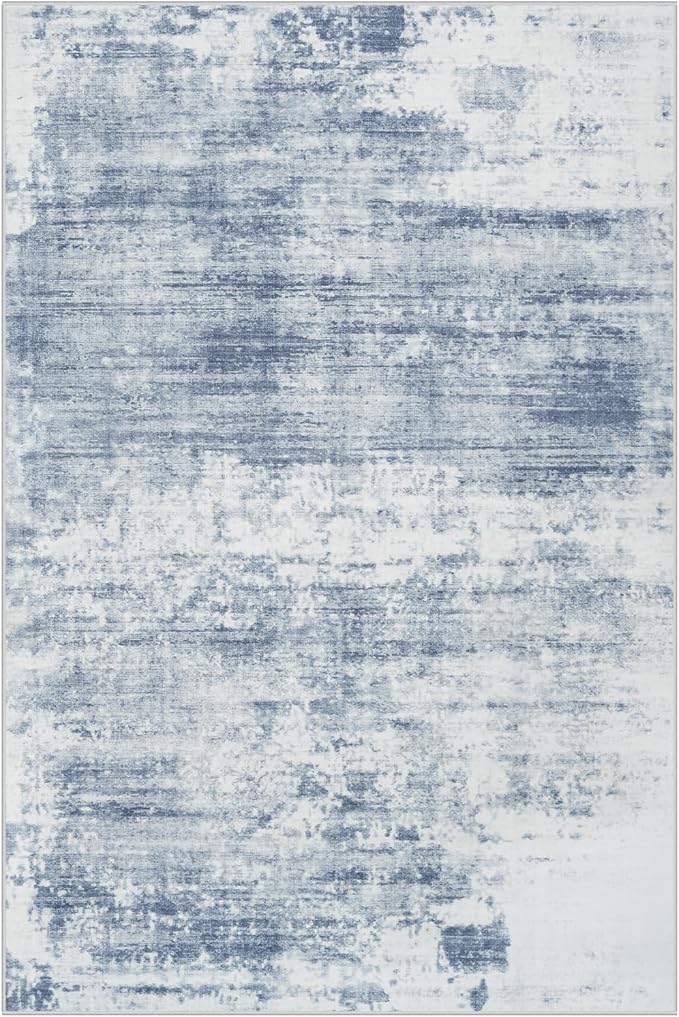 9x12 Area Rugs Washable Rug: Modern Abstract Living Room Rug Soft Anti-Skid Thin Carpet Indoor Floor Non-Shedding Carpets for Bedroom Dining Room Farmhouse Nursery Home Office Blue White
