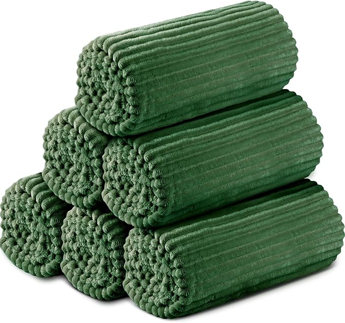 Buryeah 6 Pcs Flannel Throw Blanket Bulk 50 x 60 in Sleepover Blanket Outdoor Wedding Throw Lightweight, Oeko-tex Standard 100 Certified for Sofa Homeless Gifts (Dark Green)