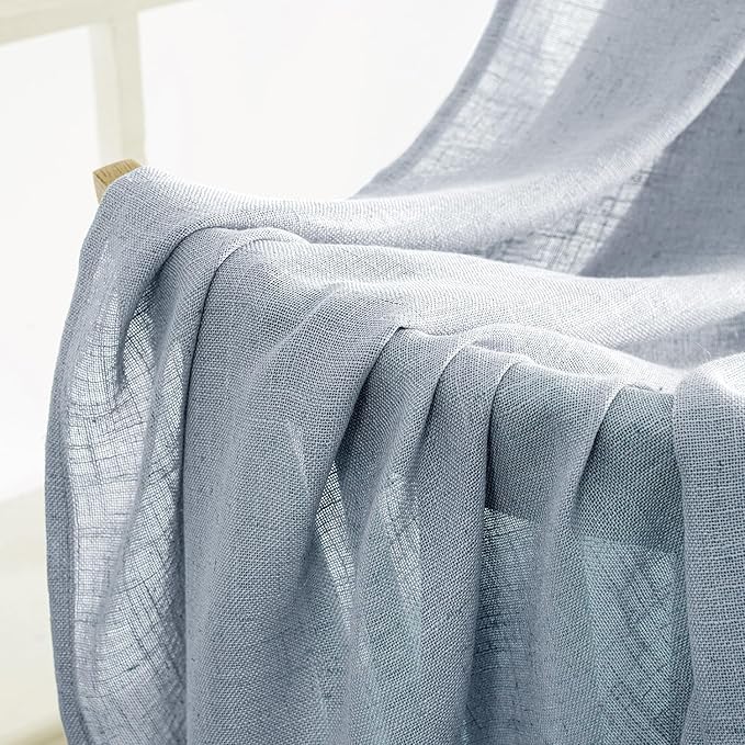 MIULEE Chambray Blue Linen Curtains 108 Inches Long 2 Panels for Bedroom Living Room, Soft Linen Textured Window Drapes Semi Sheer Light Filtering Back Tab Rod Pocket Farmhouse Burlap Look Decor