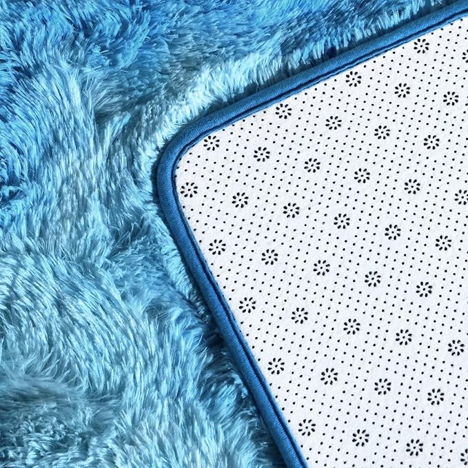 Deerhoo Large Shag Area Rugs 6 x 9, Tie-Dyed Plush Fuzzy Rugs for Living Room, Ultra Soft Fluffy Furry Rug for Bedroom, Indoor Carpet Nursery Rugs for Kids Room Home Decor, Bright Blue