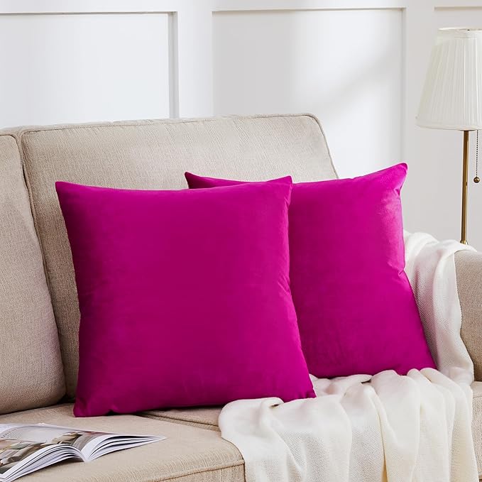 GIGIZAZA 18x18 Pillow Covers Set of 2 Velvet Throw Pillows Decorative Hot Pink Covers for Couch Sofa Bedroom Pillowscase