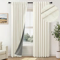 Room Darkening Curtains 63 Inches Long Small Bay Window Dining Room Curtains Boho Soft Cotton Linen Textured Insulated Back Tab Pocket Pleated Blackout Drapes Cream Ivory 52 x 63 Inch Length 2 Panels