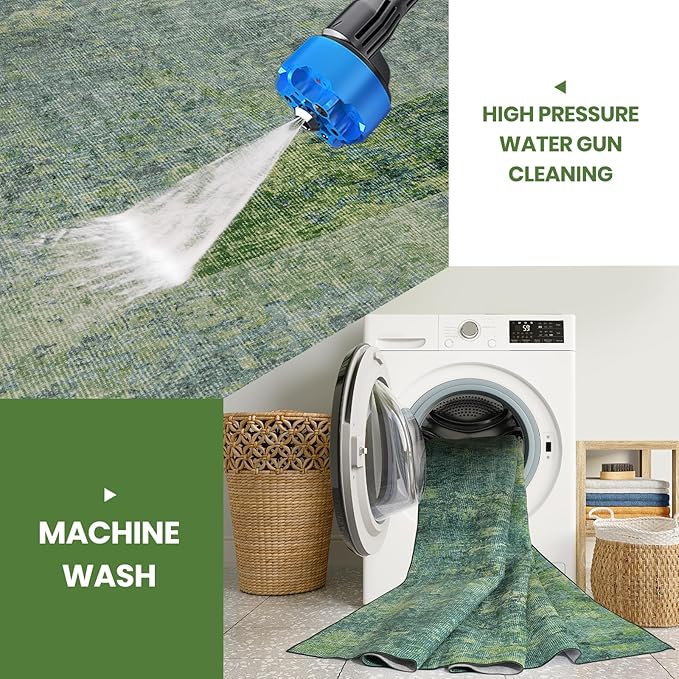 Washable Rugs 8x10 Area Rugs for Living Room-Green Modern Abstract Rugs for Bedroom,Dining Room,Large Soft Low Pile Carpet with Non Slip Rubber Backing,Neutral Accent Rug for Nursery Home Office