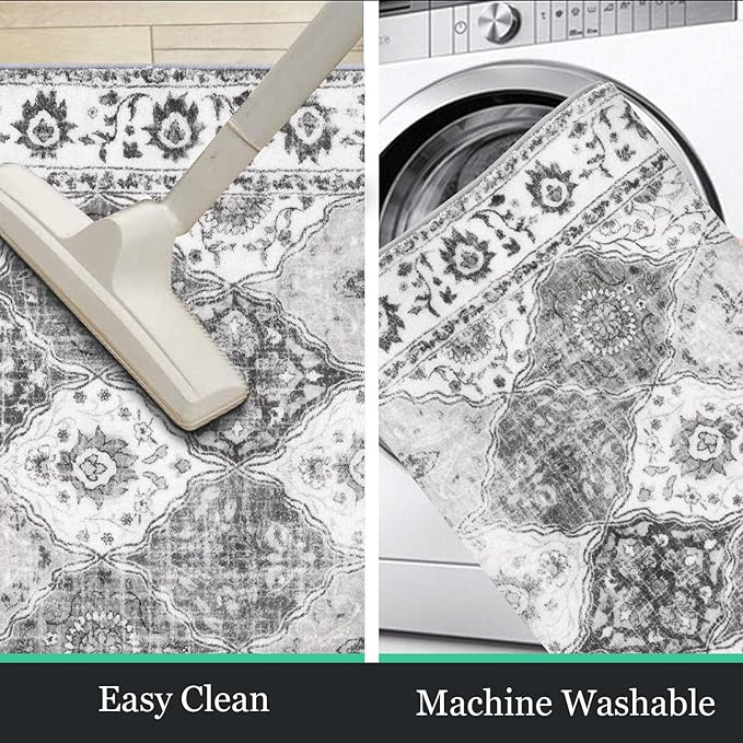 HEBE Washable Area Rug - 2'x3' Non Slip Soft Distressed Medallion Bedroom Boho Living Room Accent Throw Vintage Entry Floor Carpet for Dining Room Bathroom Entryway