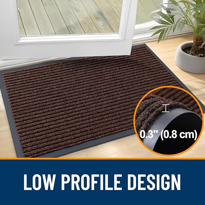 OLANLY Front Door Mat Indoor Outdoor Entrance, Waterproof Heavy Duty Doormat, Fade Resistant, Low Profile, Easy Clean Patio Porch Welcome Floor Mats for Entry, 59x23, Brown