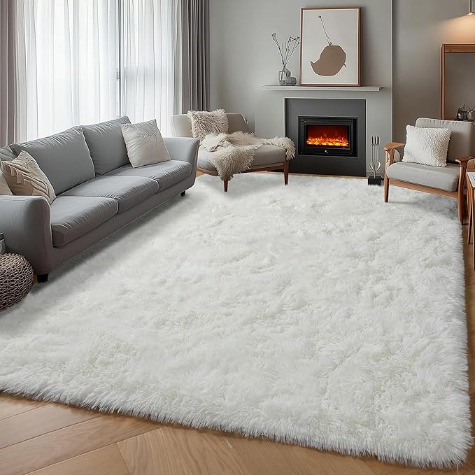 ONASAR Cream White Rugs for Living Room Bedroom, 5x8 Fluffy Bedside Area Rug, Soft Plush Shaggy Indoor Floor Carpet for Nursery Kids Girls Boys Teen Dorm Home Office Decor Aesthetic