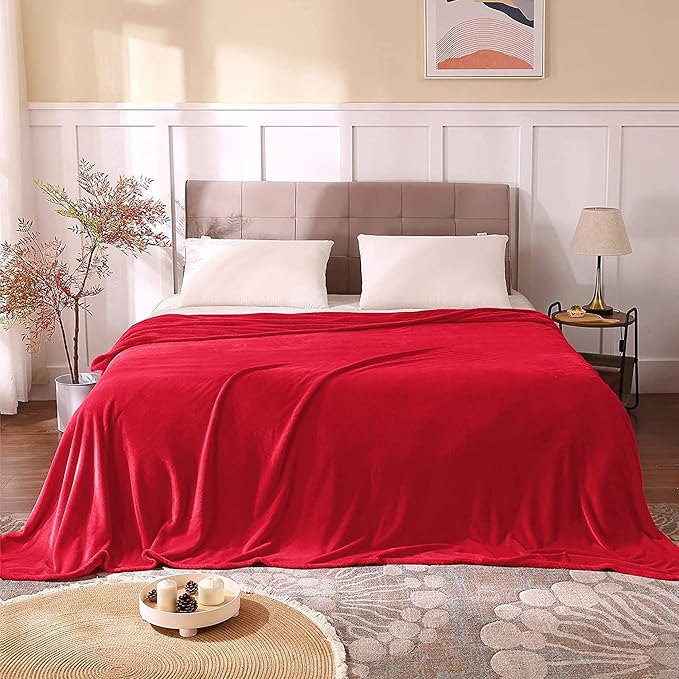 BEDELITE Fleece Blanket Red Full Blankets for Couch & Bed, Luxury Plush Cozy Fuzzy Blanket 84" x 90", Super Soft Warm Lightweight Throw Blanket for Travel Camping