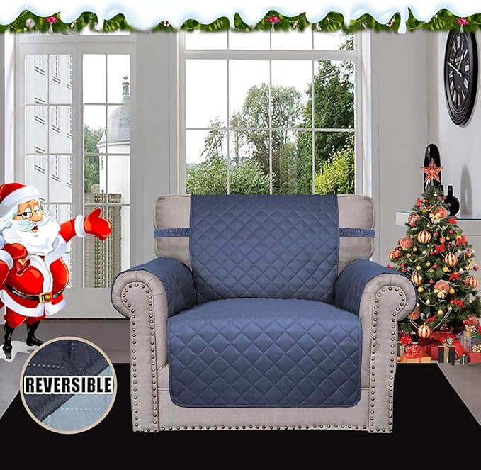 Easy-Going Chair Sofa Slipcover Reversible Sofa Cover Water Resistant Couch Cover Furniture Protector Cover with Elastic Straps for Pets Kids Children Dog Cat (Chair, Dark Blue/Light Blue)