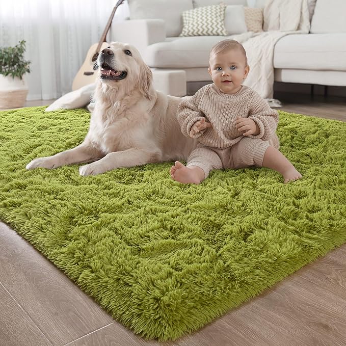 LOCHAS Ultra Soft Indoor Modern Area Rugs Fluffy Living Room Carpets for Children Bedroom Home Decor Nursery Rug 6x9 Feet, Green