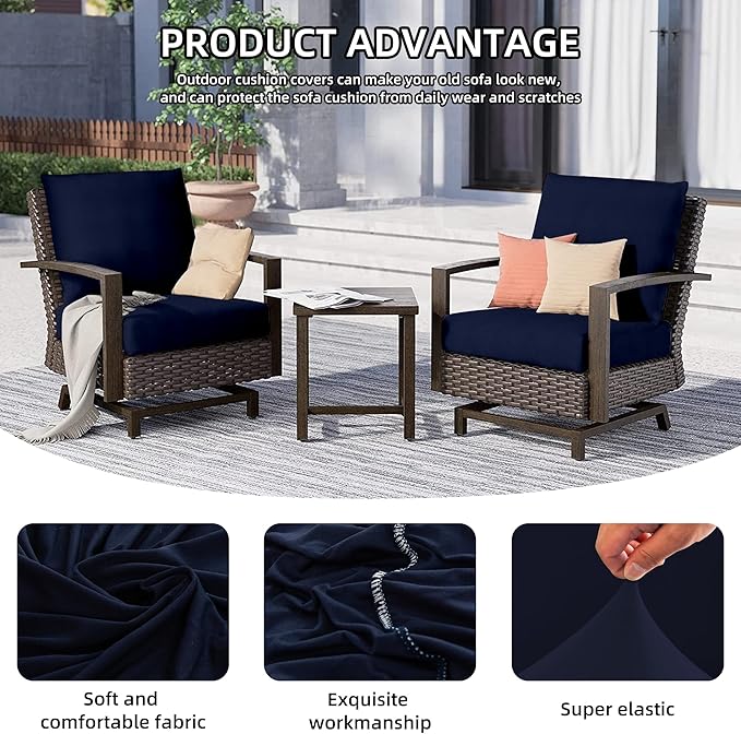 8Pcs Outdoor Cushion Covers, Patio Cushion Covers,Stretch Elastic Slipcovers, Replacement Washable & Reusable Furniture Protector for Patio Couch (Navy Blue,Cover Only)