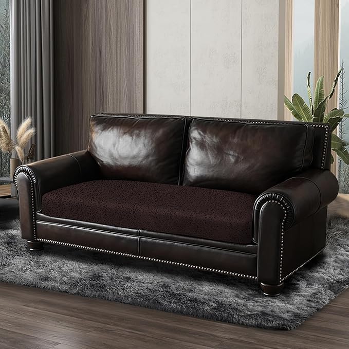 Leather Look Couch Cushion Covers Sofa Seat Slipcovers Sets Couches Furniture Protector for Sectional Armchair Loveseat Pets Kids Stretch Spandex Fabric (1 Cushion Loveseat, Chocolate)