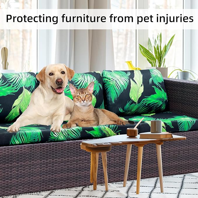 8Pcs Stretch Patio Cushion Covers,Outdoor Couch Covers Replacement,Outdoor Couch & Sofa Slipcovers,for Patio Furniture Cushion Covers,Washable Reusable urniture Protector(Green Leaf,8PCS)
