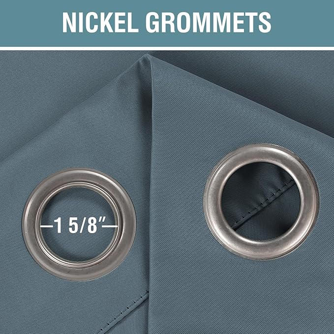 H.VERSAILTEX Blue Curtains/Drapes Blackout for Bedroom Room Darkening Thermal Curtains for Living Room Noise Reducing Sound Proof Solid Grommet Curtain (One Panel, Stone Blue, 52" W x 102" L)