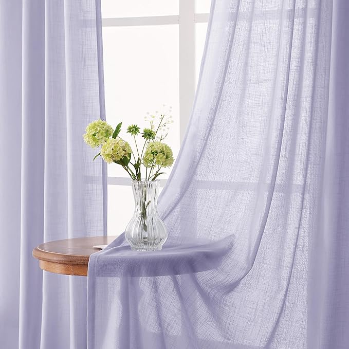 Lavender Purple Linen Curtains 84 Inch Length 2 Panels Set for Living Room Back Tab Semi Sheer Light Filtering Window Curtain for Kids Bedroom Light Purple Cute Decor Privacy Modern Elegant