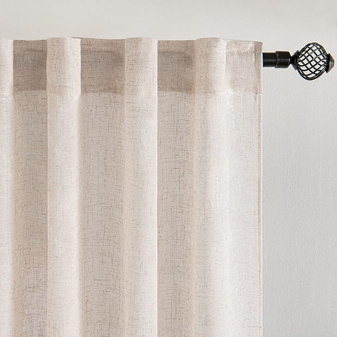 MIULEE Farmhouse Kitchen Curtains 24 Inch Length 2 Panels, Soft Thick Linen Textured Natural White Semi Sheer Light Filtering Short Cafe Tier Curtains for Small Half Window Back Tab Rod Pocket