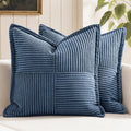 MIULEE Decorative Throw Pillow Covers for Couch Bed Livingroom 20x20 Inch Set of 2 Blue Boho Accent Throw Pllows Broadside Striped Patchwork Soft Corduroy Summer Coastal Pillowcases