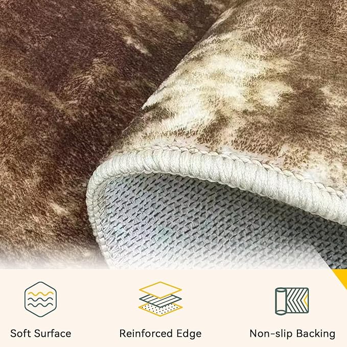 Washable Area Rugs 3'x5' Non-Slip Modern Abstract Soft for Living Room Entryway Bedroom Nursery, Print Pattern, Brown Tan Beige Coffee