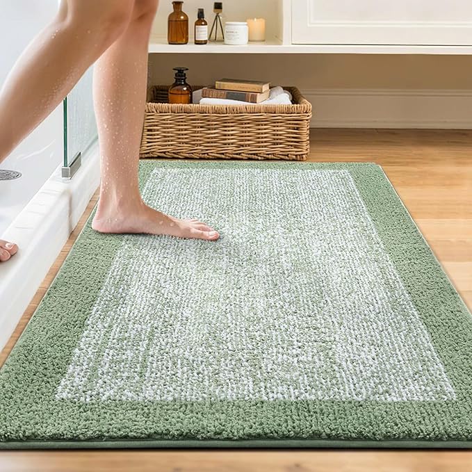 48x32 Large Bathroom Rugs Washable Non Slip, Green Bath Mat for Bathroom Floor Tub, Soft Absorbent Quick Dry Mats for Shower, Bathtub,Home Decor