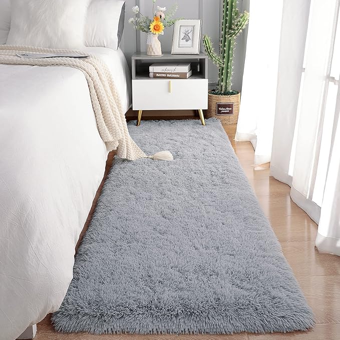 Chicrug Soft Runner Rugs for Bedroom Living Room Plush Fluffy Rug 2x6 Feet, Shag Furry Area Rug Carpet Non Shedding for Nursery Children Kids Girls Room Home Decorative, Grey