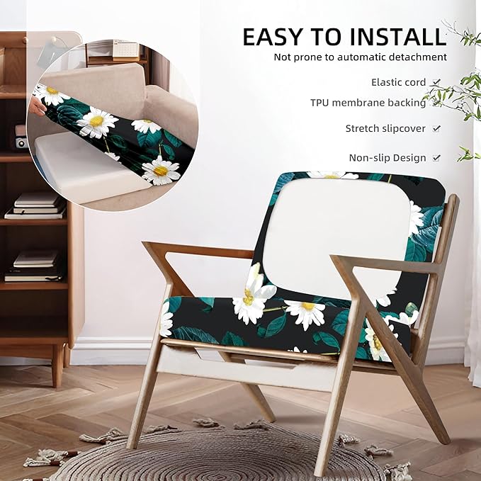 8Pcs Outdoor Cushion Covers, Patio Cushion Covers,Stretch Elastic Slipcovers, Replacement Washable & Reusable Furniture Protector for Patio Couch (Daisy,Cover Only)