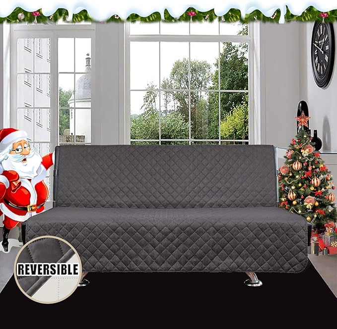 Easy-Going Futon Sofa Slipcover Reversible Sofa Cover Armless Cover Furniture Protector Couch Cover Water Resistant Pets, Kids, Children, Dog, Cat Gray/Ivory