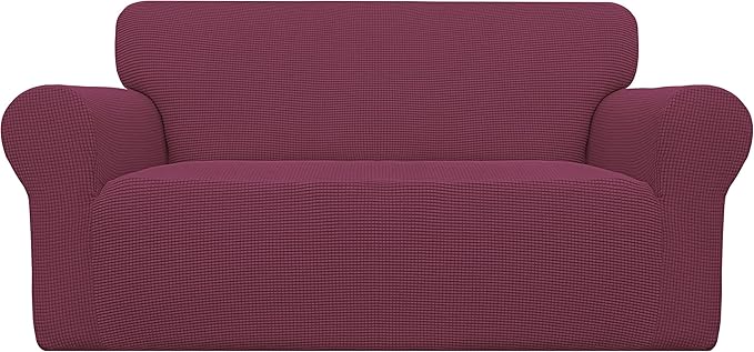 Easy-Going Stretch Loveseat Slipcover 1-Piece Sofa Cover Furniture Protector Couch Soft with Elastic Bottom for Kids Polyester Spandex Jacquard Fabric Small Checks (Loveseat, ASH Rose)