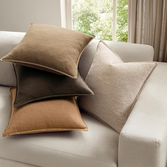MIULEE Neutral Brown Linen Pillow Covers Pack of 4 Decorative Natural Fall Throw Pillow Covers Soft Accent Boho Farmhouse Couch Pillowcases Modern Spring Decor for Living Room Bed Sofa 18x18 Inch