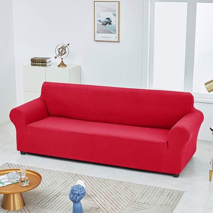 Joccun Christmas Stretch Loveseat Couch Cover Slipcover, 1-Piece Sofa Cover for 2 Cushion Couch Spandex Jacquard Washable Furniture Protector Cover for Living Room,Kids,Pets（Loveseat,Ruby）