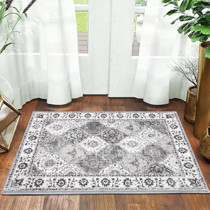 HEBE Washable Area Rug - 2'x3' Non Slip Soft Distressed Medallion Bedroom Boho Living Room Accent Throw Vintage Entry Floor Carpet for Dining Room Bathroom Entryway