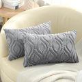 decorUhome Throw Pillow Covers 12x20 Inch Set of 2, Soft Plush Faux Wool Grey Solid Couch Pillow Covers, Accent Farmhouse Neutral Rectangle Pillow Cases for Sofa Bed Living Room