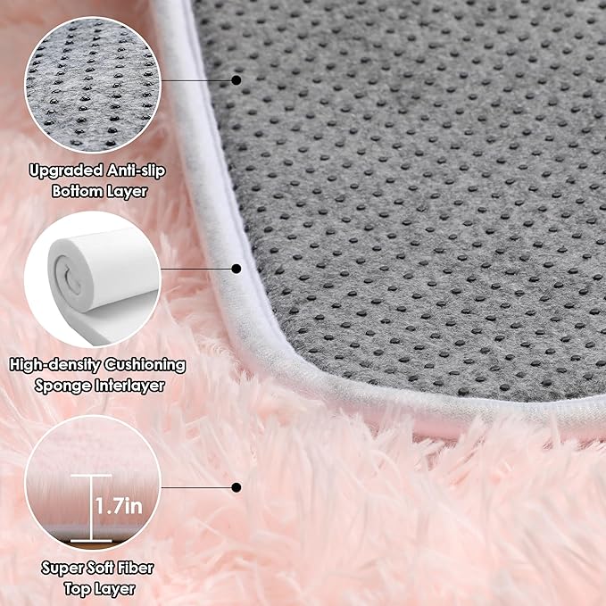 ONASAR Pink 6x9 Area Rugs for Living Room Bedroom, Large Fluffy Bedside Throw Rug, Soft Plush Shaggy Fuzzy Floor Carpet for Nursery Kids Girls Boys Teen Dorm Home Office Decor Aesthetic