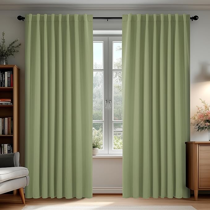 Deconovo Blackout Curtains, Thermal Insulated, W70 x L108 2 Panels, Back Tab, Machine Washable, Room-Darkening Drapes for Bedroom/Living Room Sage Green