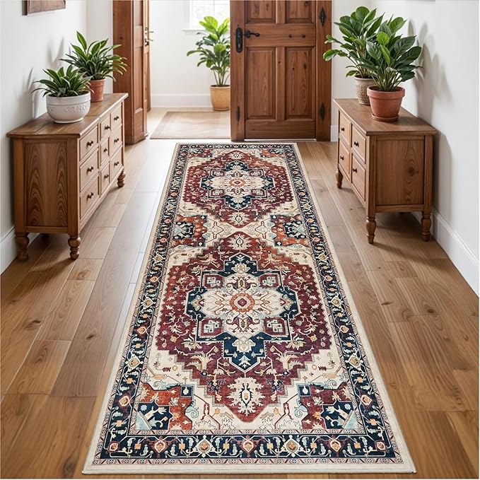 Washable Runner Rug 3x8 - Hallway Runner Rug Kitchen Rugs and Mats Non Skid Washable Waterproof Carpet Runner for Living Room Bedroom Bathroom (Red, 3X8)