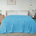 Exclusivo Mezcla Queen Size Flannel Fleece Blanket, Super Soft Striped Jacquard Bed Blanket, Lightweight Fuzzy Cozy for All Seasons, 90x90 Inches, Blue