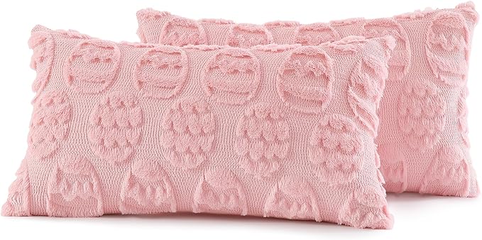 decorUhome Easter Pink Egg Pillow Covers 12x20 Inch Set of 2, Soft Plush Faux Wool Jacquard Cushion Covers, Farmhouse Neutral Fuzzy Spring Easter Holiday Decor for Couch Sofa Bed
